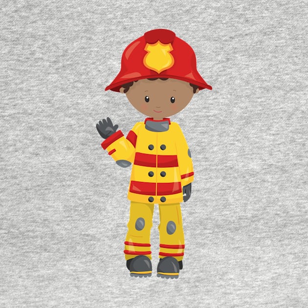 African American Boy, Fireman, Firefighter, Helmet by Jelena Dunčević